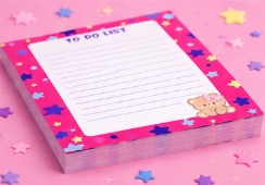 Bloc-Notes 4.25 x 5.5 Rose pour To Do List, avec étoiles et petit chat kawaii