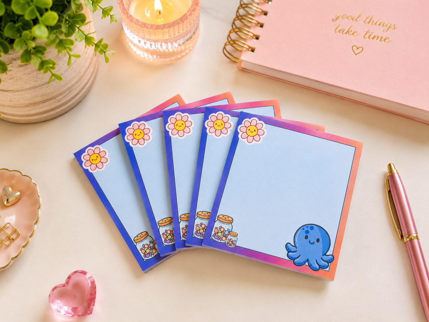 Bloc-notes Kawaii 3x3 - Petite Pieuvre bleu
