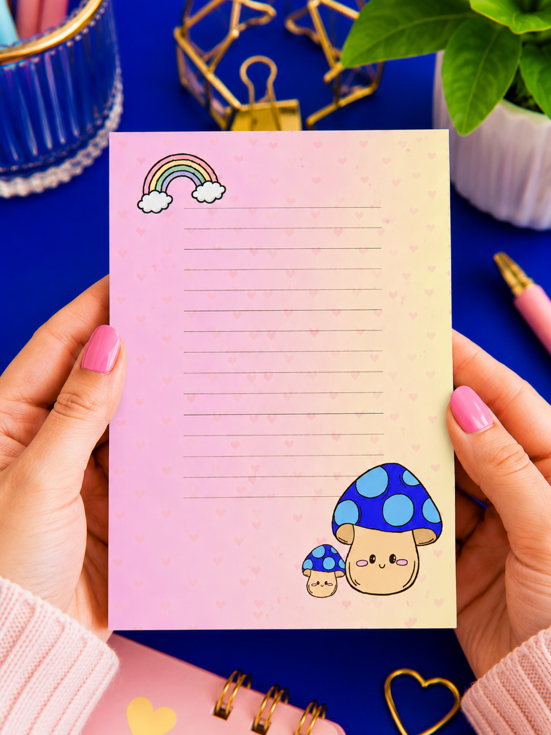 Bloc-Notes 4x5 Arc-en-ciel et Champignon bleu 50 pages - Kawaii