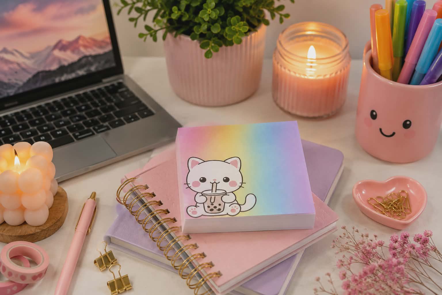 NotePad Cat with Bubble Tea - 3.5 x 3.5