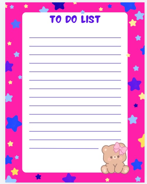Bloc-Notes 4.25 x 5.5 Rose pour To Do List, avec étoiles et petit chat kawaii