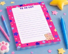 Bloc-Notes 4.25 x 5.5 Rose pour To Do List, avec étoiles et petit chat kawaii