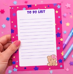 Bloc-Notes 4.25 x 5.5 Rose pour To Do List, avec étoiles et petit chat kawaii