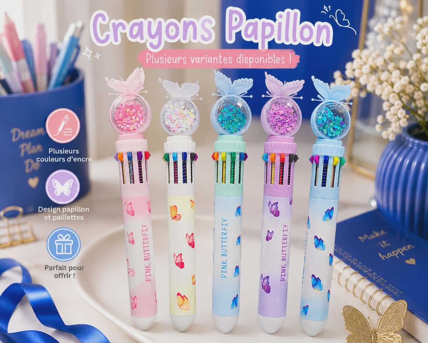 Stylos Papillon 10 couleurs - Plusieurs variantes disponibles