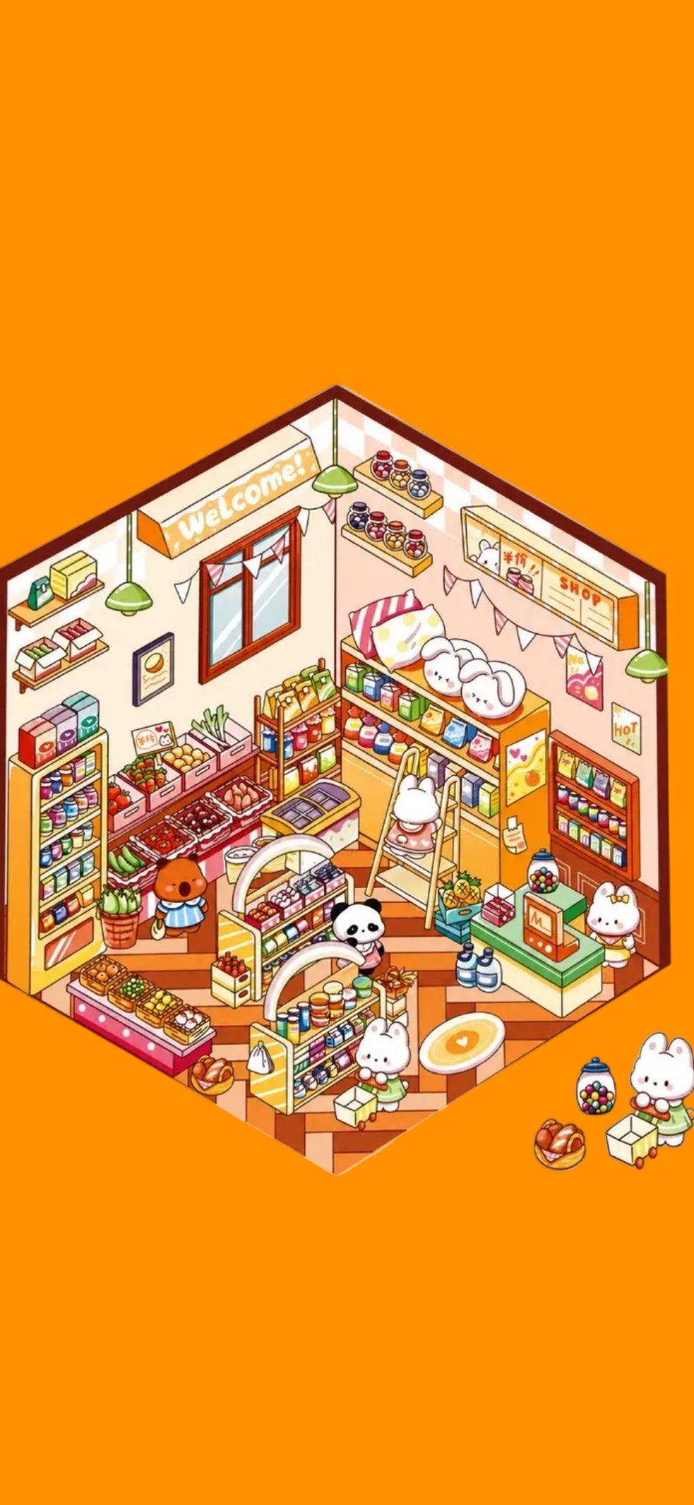 Scène autocollante PET 3D – Mini supermarché kawaii | Décoration pour journal, agenda et scrapbooking (stickers mini scene)
