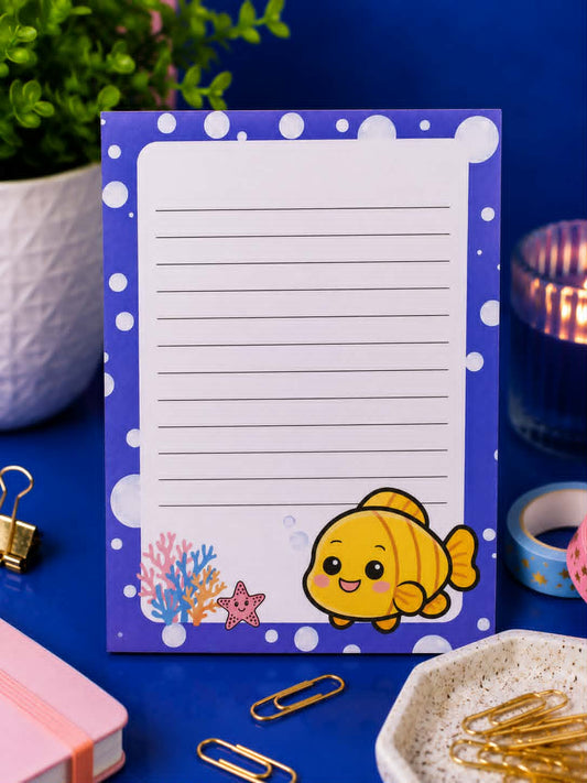 Bulles et poisson sur fond bleu 4x5 Kawaii - Blocs-notes 50 pages papetries