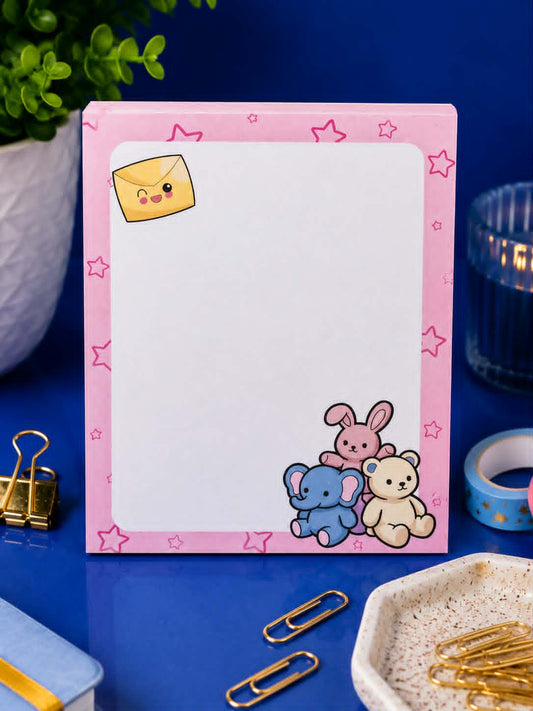 Bloc-notes kawaii 4x5 - Lapin, ourson et éléphant 50 feuilles - Bloc de notes pastel
