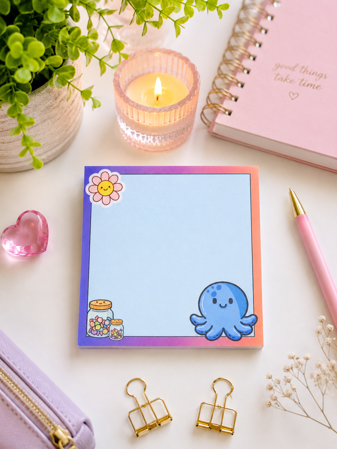 Bloc-notes Kawaii 3x3 - Petite Pieuvre bleu