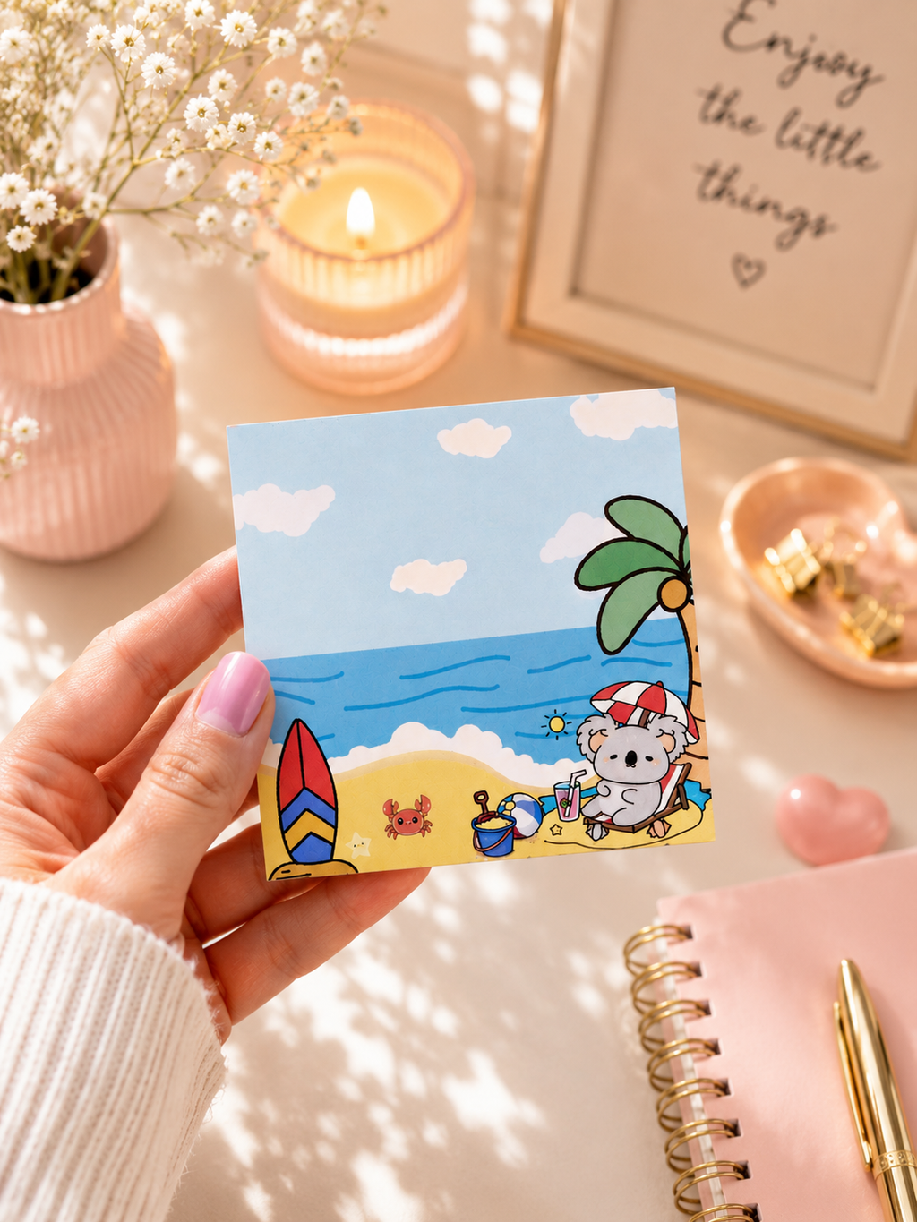 Bloc-notes Koala à la plage – 3x3 po