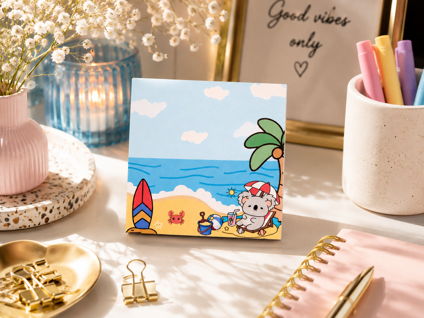 Bloc-notes Koala à la plage – 3x3 po