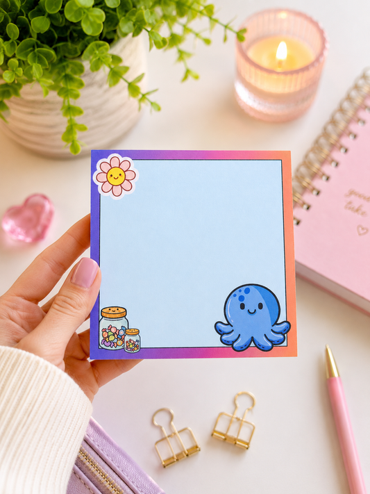 Bloc-notes Kawaii 3x3 - Petite Pieuvre bleu