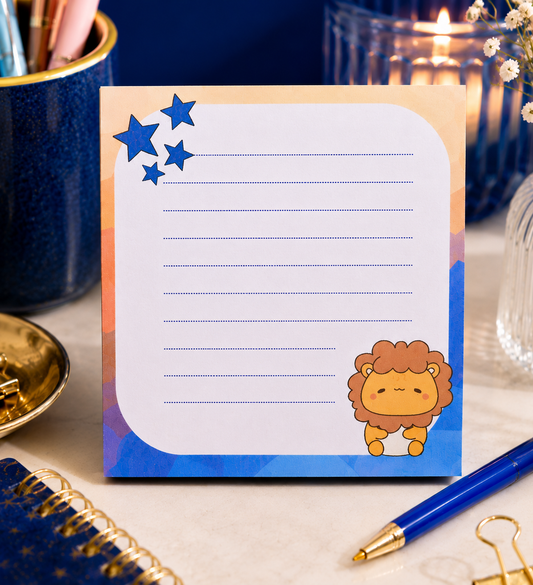 Bloc-notes Lion Kawaii et petites étoiles –  3x3 po | 50 feuilles