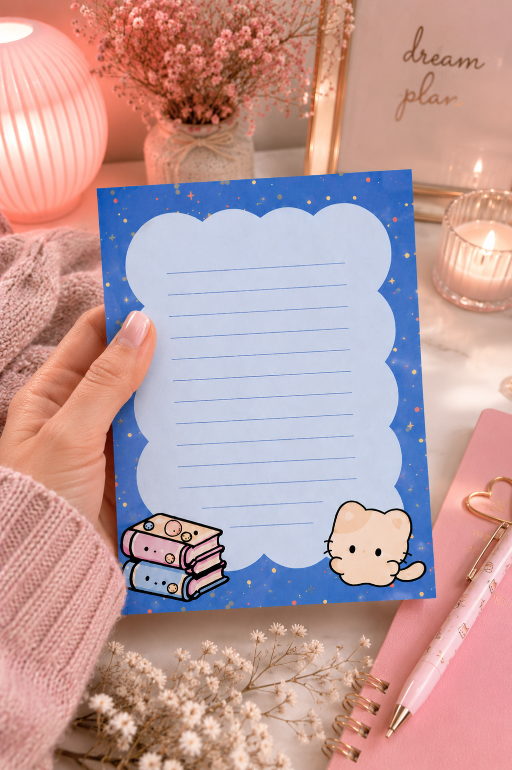 Bloc-notes bleu avec petit ourson kawaii 4x5.5