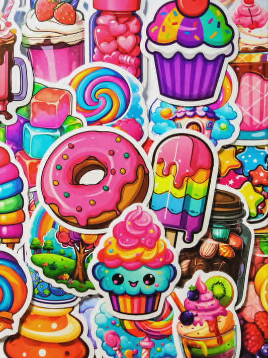 Ensemble de 10 autocollants Kawaii thématiques de bonbons, sucreries et desserts