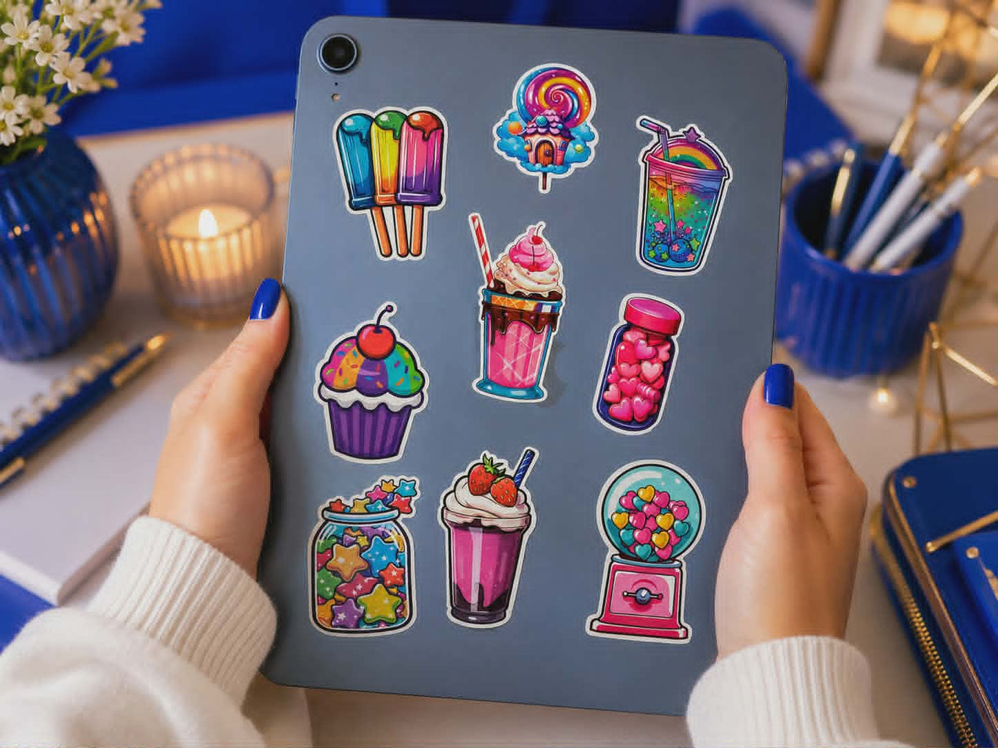 Ensemble de 10 autocollants Kawaii thématiques de bonbons, sucreries et desserts