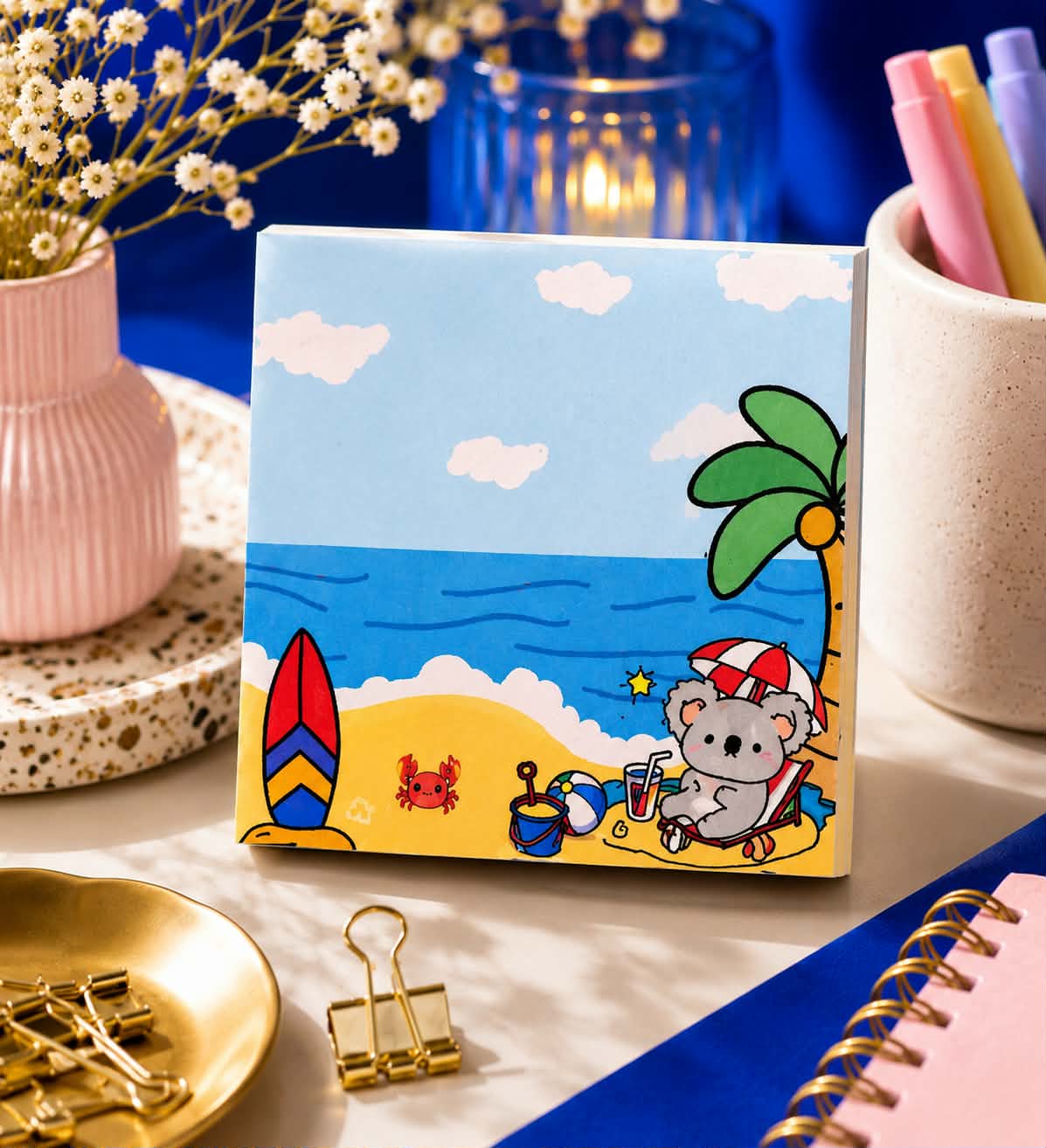 Bloc-notes Koala à la plage – 3x3 po