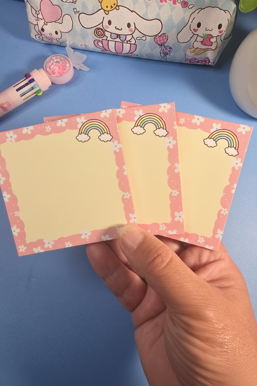 Pastel Rainbow Kawaii Notepad – Cute Floral Memo Pad for Notes, To-Do Lists & Journaling 3x3