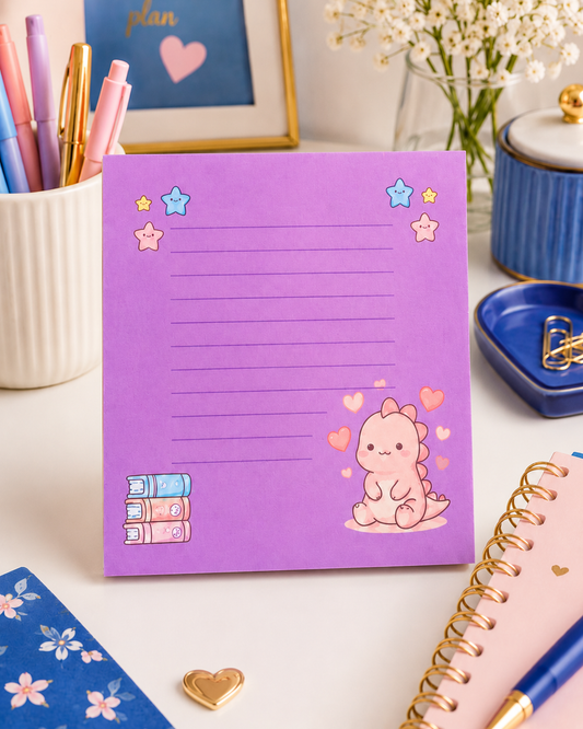 Kawaii Purple Dinosaur Notepad – 3.5 × 3.5 Inch Lined Memo Pad