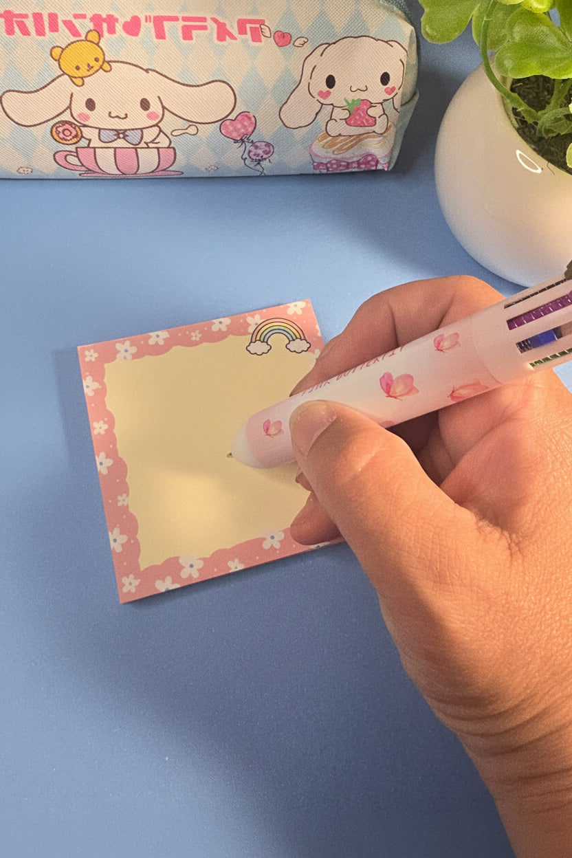 Pastel Rainbow Kawaii Notepad – Cute Floral Memo Pad for Notes, To-Do Lists & Journaling 3x3