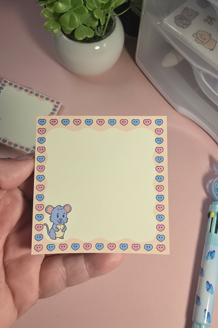 Cute Mouse Heart Notepad - 3x3  ❤️🐭 - Kawaii memo pad