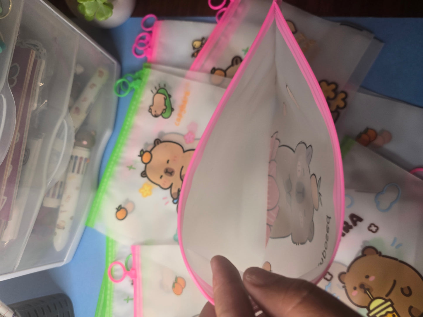 Pochette de classe en PVC Capybara Cartoon, 1x au hasard (6.7 x 8.3 po) Sac de rangement givré pour documents et papetrie adapté à un usage de bureau. ✨️