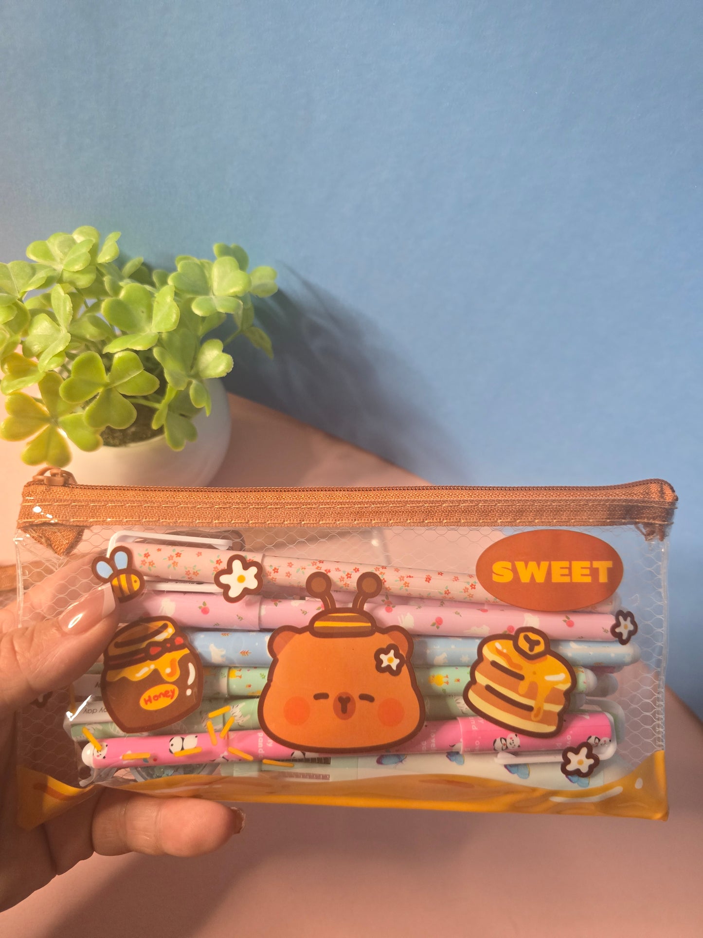 🐻 Kawaii Bear Transparent Pencil Case Random – Cute Zipper Pouch for School & Office ✨