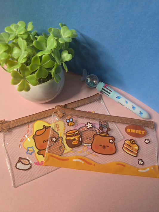 🐻 Kawaii Bear Transparent Pencil Case Random – Cute Zipper Pouch for School & Office ✨