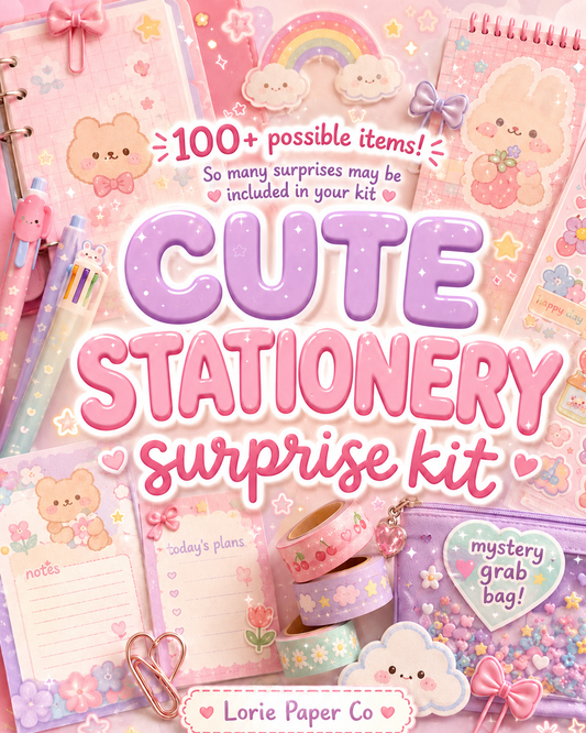 Cute Stationery Surprise Kit – Kawaii Mystery Grab Bag, Random Notepads, Pens, Stickers & Gifts