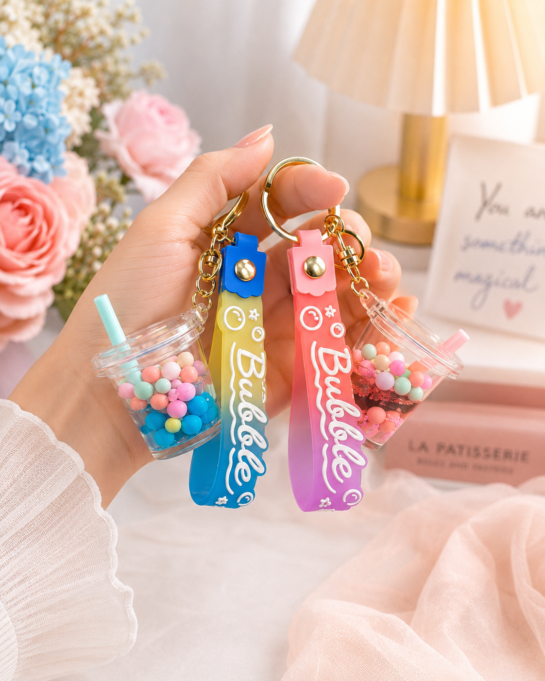 Cute Bubble Tea Shaker Keychain – Random Color Kawaii Charm