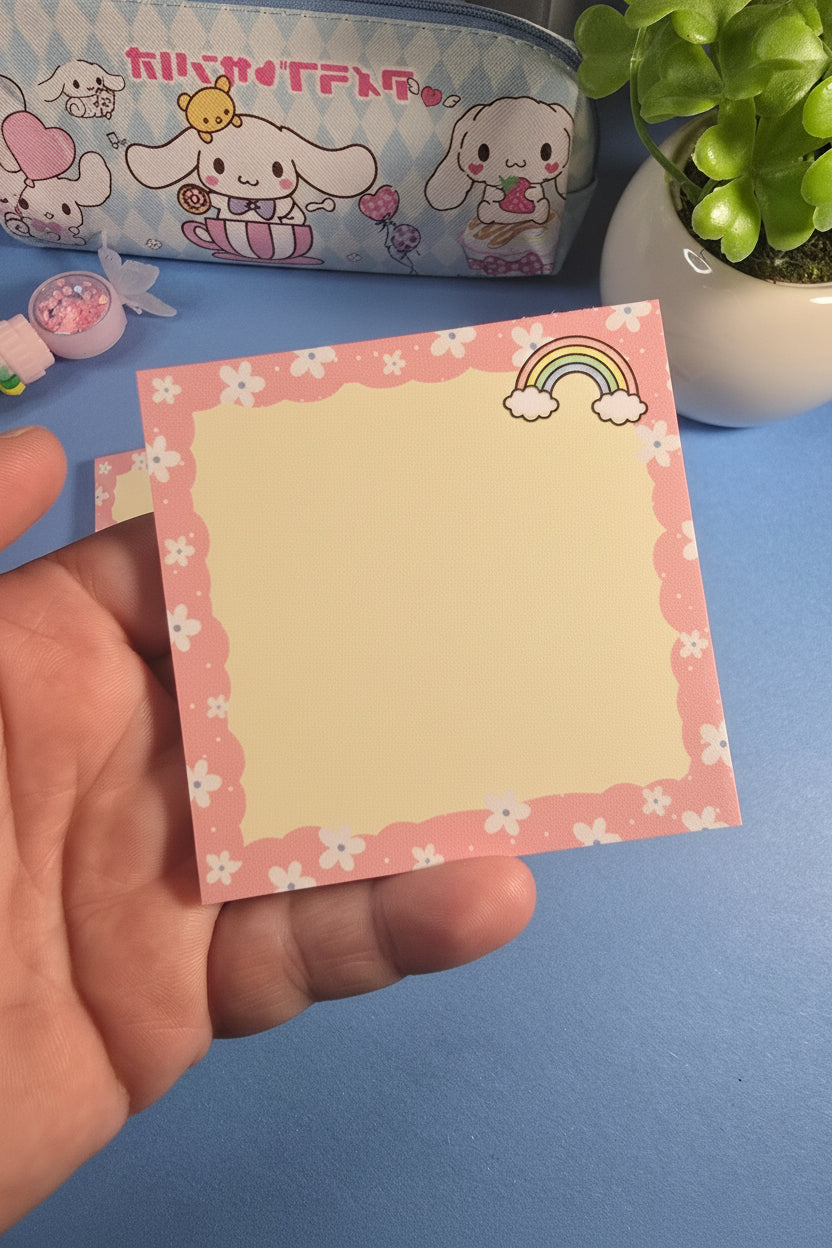 Pastel Rainbow Kawaii Notepad – Cute Floral Memo Pad for Notes, To-Do Lists & Journaling 3x3