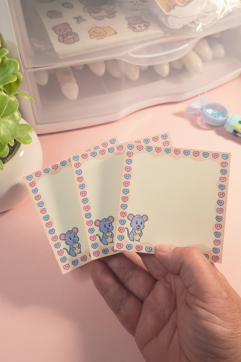 Cute Mouse Heart Notepad - 3x3  ❤️🐭 - Kawaii memo pad