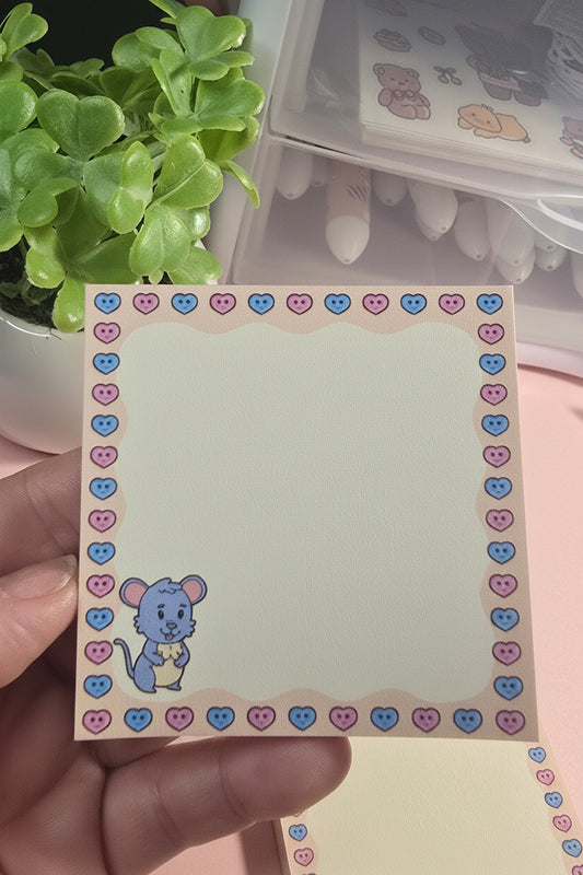 Cute Mouse Heart Notepad - 3x3  ❤️🐭 - Kawaii memo pad
