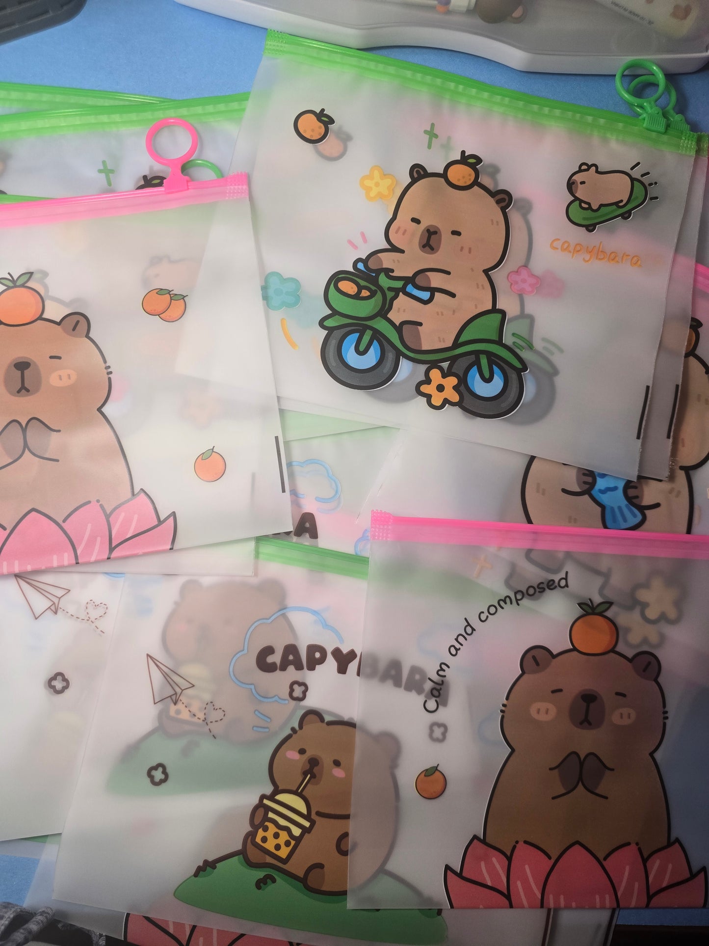 Pochette de classe en PVC Capybara Cartoon, 1x au hasard (6.7 x 8.3 po) Sac de rangement givré pour documents et papetrie adapté à un usage de bureau. ✨️