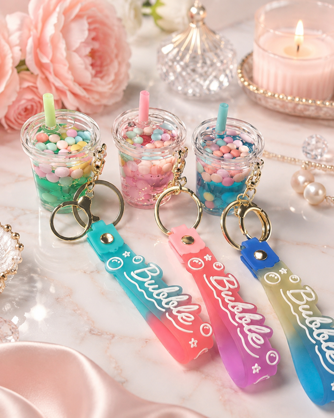 Cute Bubble Tea Shaker Keychain – Random Color Kawaii Charm