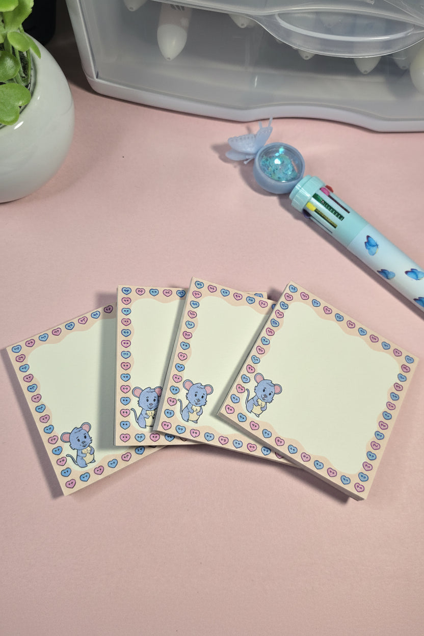Cute Mouse Heart Notepad - 3x3  ❤️🐭 - Kawaii memo pad