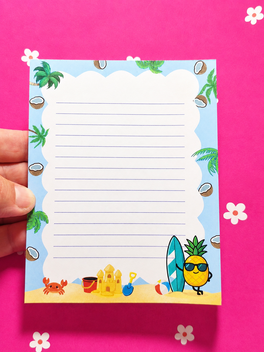 Bloc-notes Tropical Plage et Ananas 🌴🍍 kawaii | 4 × 5.25 po – Mémo 50 feuilles lignées