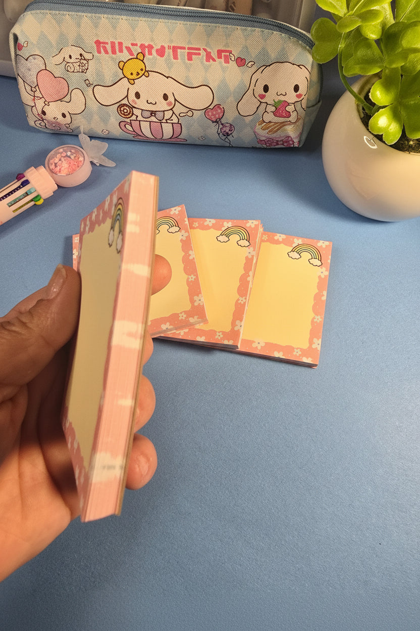 Pastel Rainbow Kawaii Notepad – Cute Floral Memo Pad for Notes, To-Do Lists & Journaling 3x3