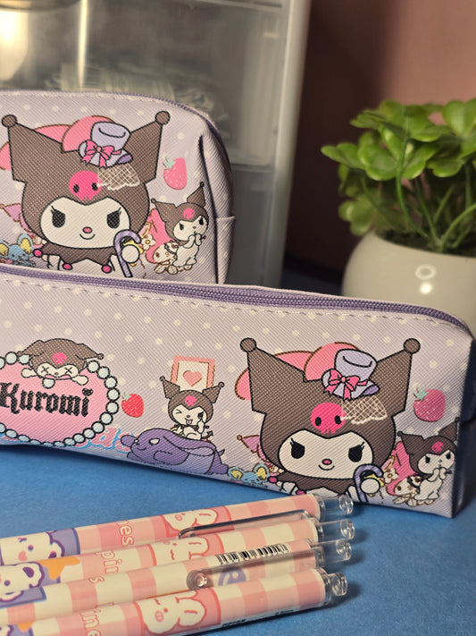 Étuit à Crayons Kuromi Kawaii Mauve  – Mignonne Étuit avec Fermeture éclair Pour l'école ou le Travail.