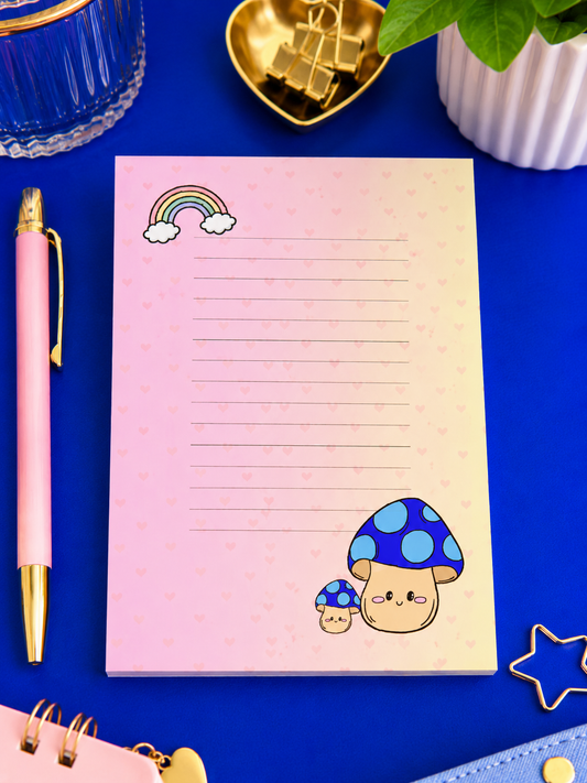 Bloc-Notes 4x5 Arc-en-ciel et Champignon bleu 50 feuilles - Kawaii
